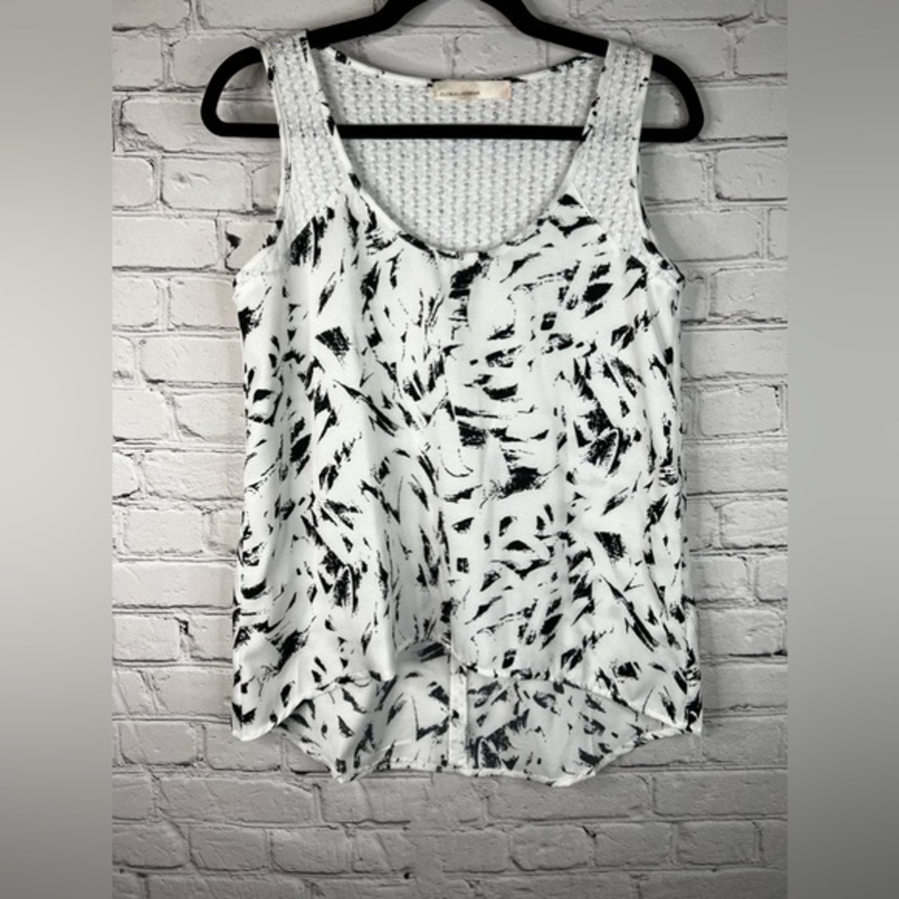 FLORAL+ FEMME black white abstract print‎ tank knit/crochet top size small